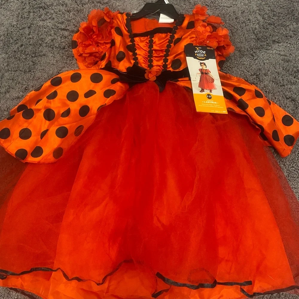 Toddler Red Ladybug Costume Dress with Black Polka Dots
